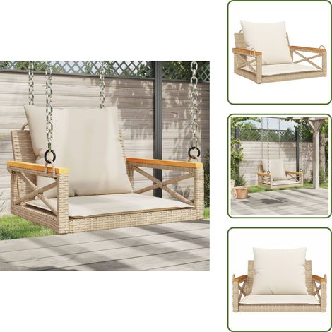 Banco con cojines - vidaXL Banco columpio con cojines ratán sintético beige 63x62x40 cm - Ratán sintético
