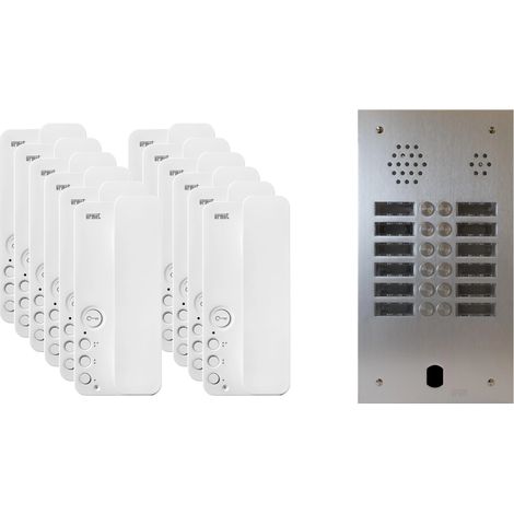Urmet – Kit interphone 2 rangées avec 12 combinés – Installation encastrée – Platine en aluminium – Alimentation 230V – Compatible Vigik