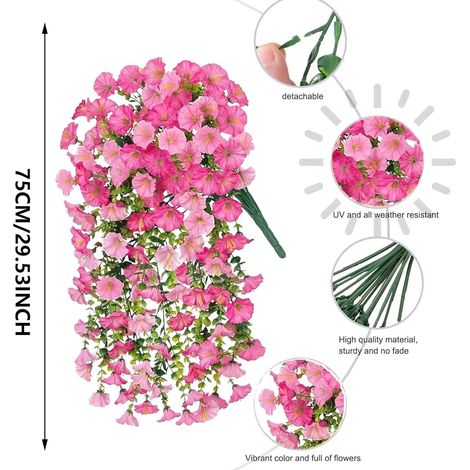 Lot de 2 Fleurs artificielles, Suspension extérieure 75 cm, Plastique résistant UV, Décoration jardin balcon (1/5)