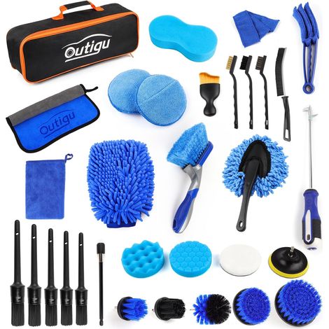 Kit de Nettoyage pour Voiture 31 Pièces, Brosse de Détaillage de Voiture, Brosse de Perceuse, Ensemble de Lavage de Voiture, Brosse de Roue de Voiture, Brosse de Dépoussiérage pour Intérieur et (1/5)