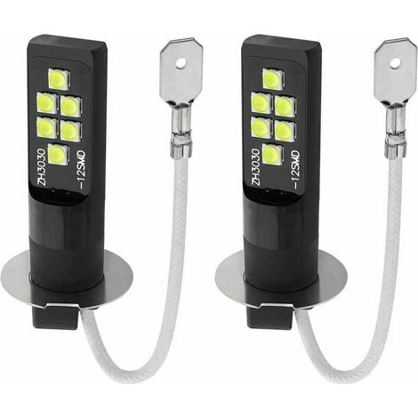 2PCS Ampoule H3 LED,H3 Ampoule de Brouillard 12V-24V Feux Anti-brouillard Auto LED 12SMD 5W 450LM Feux de Jour Feux de Brouillard DRL Voiture Ampoules (1/5)