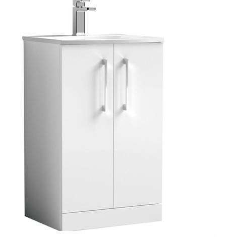 Balterley Contemporary Bathroom 2-Door Floor-Standing Curved Basin Vanity Unit, Gloss White, 500mm (1/4)