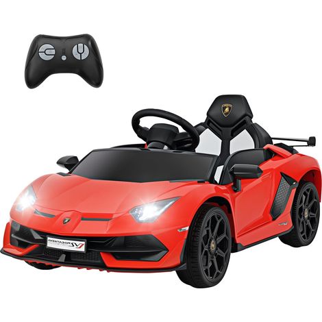 GOPLUS 12V Voiture Electrique pour Enfants Lamborghini SVJ, avec Lumières LED et Klaxon, Télécommande, Démarrage Lent, Musique, USB et MP3, Ceinture de Sécurité, pour 3+ Ans, Charge 30 kg (Rouge) (1/5)