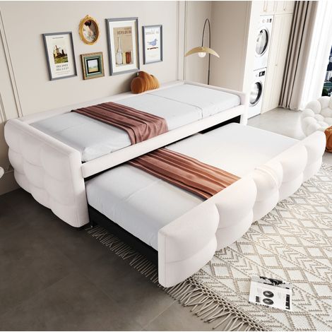 Polsterbett Teddystoff Beige 90/180x190 cm, Kombibett mit Lattenrost (1/5)