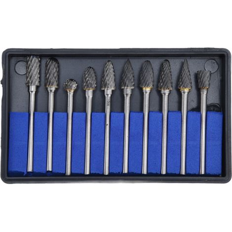 Ensemble de 10 limes rotatives, têtes de meulage en carbure de tungstène à double coupe haute vitesse, pour un polissage à double texture. (1/5)