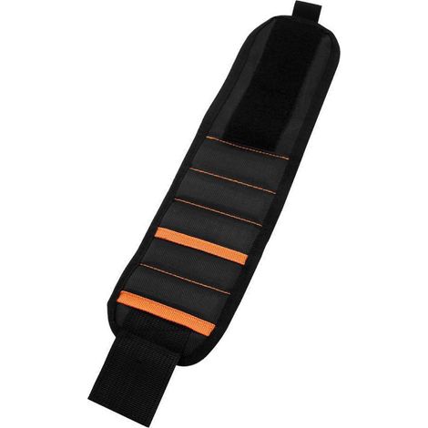 Bracelet magnétique à cinq rangées de style poche, ramasseur d'outils magnétique, bracelet magnétique en nylon Velcro, noir avec fil orange, 40090mm, dix aimants. (1/4)