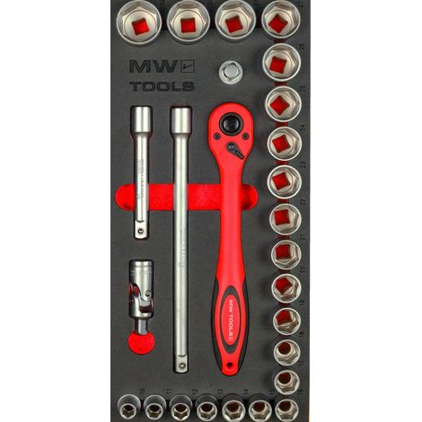 Jeu de douilles 1/2 10-32 mm 26 pièces module en mousse pour servante d'atelier MW Tools MWD1226