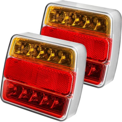 Feux Arrière Remorque LED 12V - Lot de 2 - PC ABS - 5 Fonctions - Universel Caravane Camion - 10,5x9,5cm (1/5)