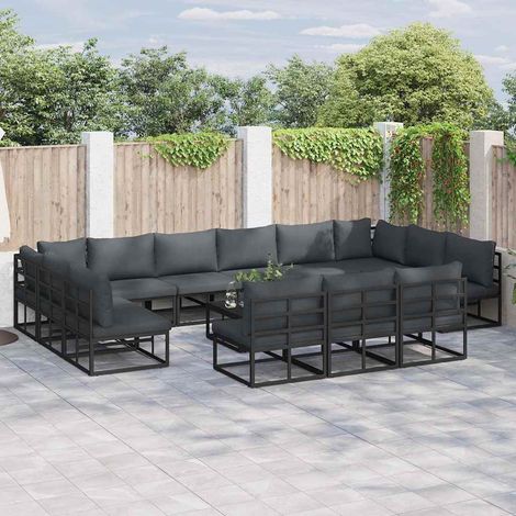 Conjunto de sofá de jardín con cojín Negro Aluminio (1/5)