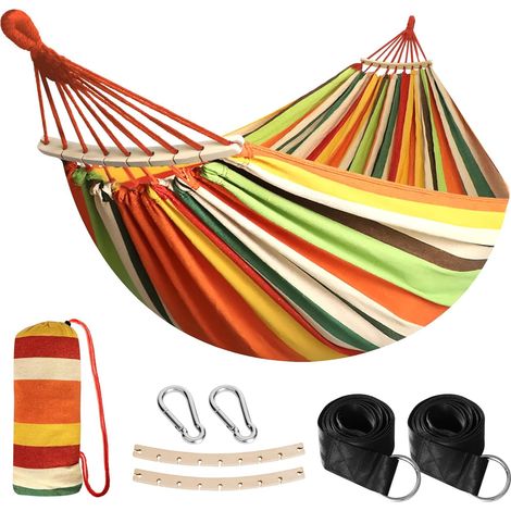 Hamac de Jardin avec Tige en Bois, hamac Confortable Portable avec Accessoire de Ceinture, étui de Transport pour terrasse intérieure/extérieure Garden Beach (Orange) (1/5)