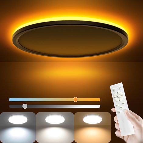 LED Ceiling Light - Adjustable Brightness - Ceiling Light with Remote Control - Night Light - Round LED (Black) for Bedroom/Living Room (1/4)