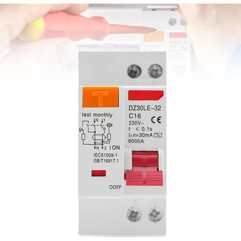 Disjoncteur Fi 16 A, AC 230 V 30 mA C16 1P+N, protection contre les surcharges, différentiel automatique (1/5)