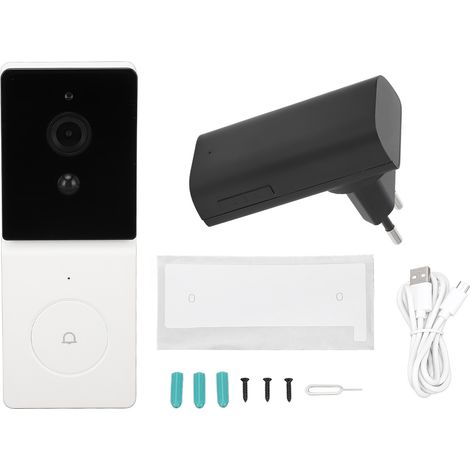 Sonnette vidéo WiFi intelligente sans fil, caméra 2MP HD vision nocturne, intercom bidirectionnel, prise EU 100-240V, kit de sonnette connectée (1/5)