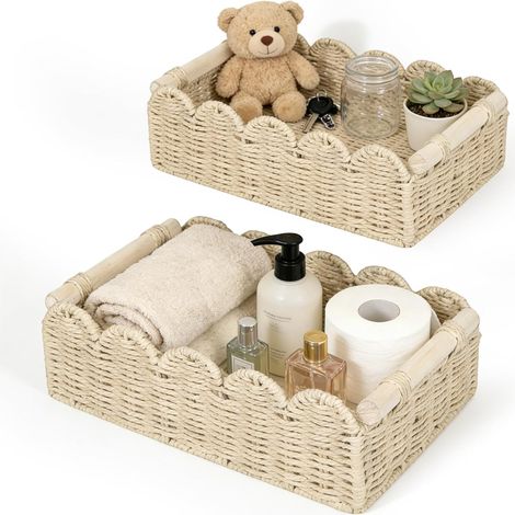 Panier Osier Rangement, Corbeille Osier pour Table à Langer Boite Rangement Salle de Bain pour Salle de Bain Cuisine Serviettes et Papier Toilette (1/5)