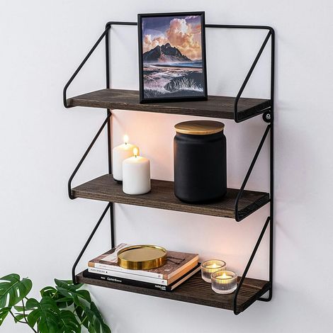 Petite étagère noire décorative décor bois foncé JENA (1/5)