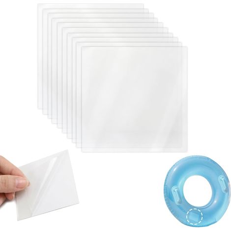 Kit de Réparation en TPU Transparent 10 Pièces (7x7cm), Rustine Matelas Gonflable Auto-Adhésive pour Surface Plane, Idéal pour Piscine Gonflable, Bouée et Tente (1/5)
