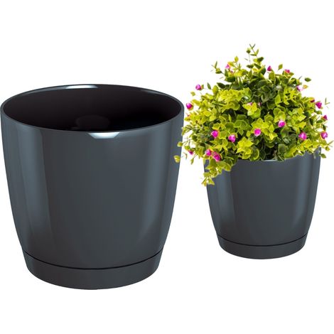 Flowerpot di plastica rotondo Coubi rotondo P in colore grafite 18 (lungo) x 18 (largo) x 16.5 (altezza) cm