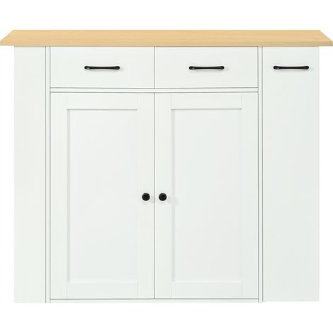 Îlot de cuisine, extensible, avec tiroirs, étagères réglables, 120 x 45 x 96 cm, panneaux de particules, blanc (1/5)