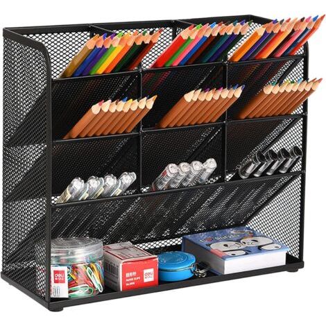 Organisateur de bureau en maille – 9 compartiments – Treillis métallique de haute qualité – Antidérapants pour stabilité – Pour fournitures de bureau et artistiques (1/5)