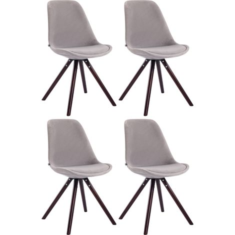 Lot de 4 Chaises de salle à manger Toulouse Velours Pieds ronds bois Gris Cappuccino (1/4)