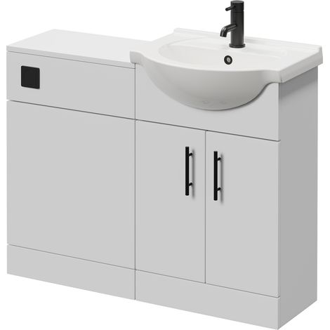 Alexander James Gloss White 1050mm 2 Door Vanity Unit Toilet Suite - 1050mm - Matt Black 96mm Knurled Bar HandleWithout James Toilet Pan