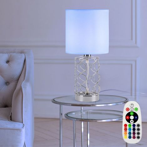 Tischlampe Schlafzimmer weiß Nachttischlampe Modern Tischleuchte dimmbar mit Fernbedienung, Farbwechsel, Textil Stahl, RGB LED 4,8W 470lm warmweiß, DxH 18x35 cm