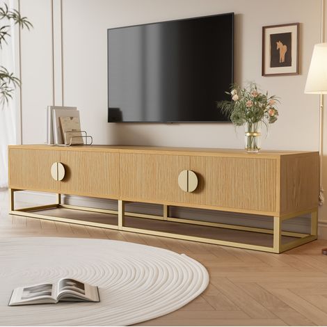 meuble tv rangement bois 180 cm 4 portes élégant OKMYHOME (1/5)