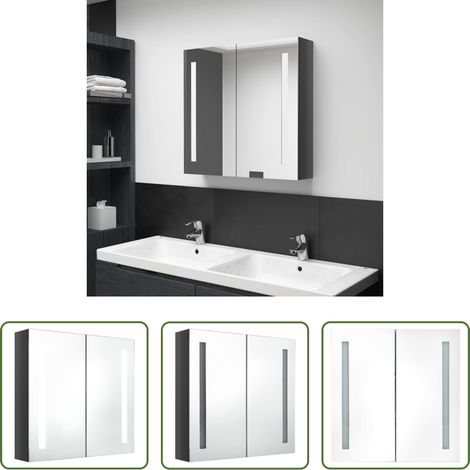 Miroir LED -  Armoire de salle de bain à miroir LED Gris brillant 62x14x60 cm (1/5)