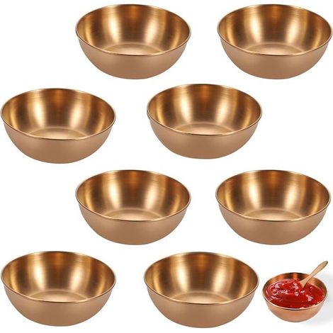 8 bols à sauce ronds, acier inoxydable rose doré, 2,7 cm de hauteur, pour sushi épices moutarde, service apéritif et buffet