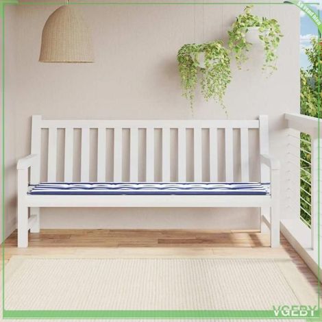 361201 Coussin de banc de jardin rayures bleues et blanches 200x50x4cm (1/5)