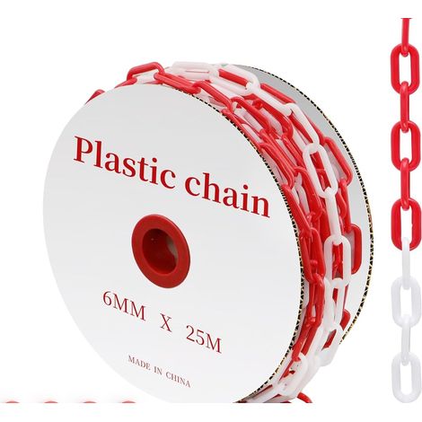 Chaîne Plastique Rouge et Blanche 6mm x 25M Pour Chantiers, Parkings et Lieux d’événements (1/5)