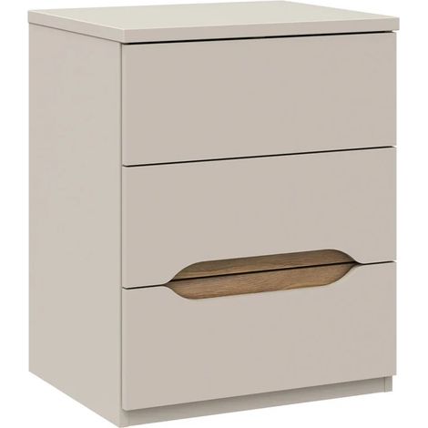 Table de chevet H. 64 cm 3 tiroirs décor chêne et sable mat - ROSALIE (1/5)