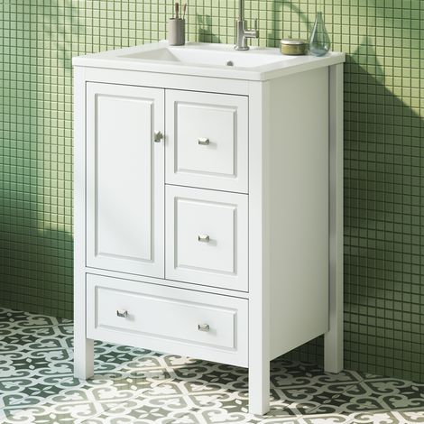 Meuble vasque salle de bain 62x47x90 cm en MDF et céramique blanc, rangement gain de place – MEUBLIV (1/5)