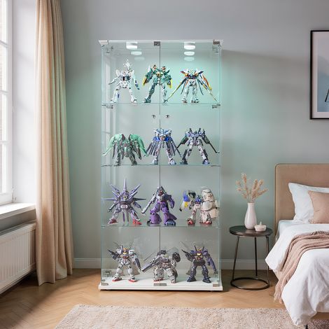 Vitrine en Verre avec Éclairage tactile, Meuble Vitrines avec 2 porte et 4 étagères, moderne Verre vitrines, pour chambre, salon et salle à manger, 78 x 35 x 163 cm, Blanc (1/5)
