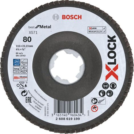 Bosch 2608619199 Disco abrasivo de láminas X-Lock biselado fibra Dm 115mm G80 X571 Best Metal 1 pieza 115 mm G80