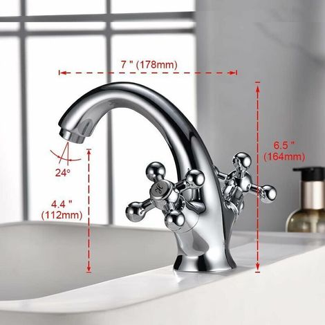 Robinet lavabo rétro mitigeur vintage chromé – Cuivre durable – 2 poignées pour contrôle précis – Installation facile avec tuyau 60CM (1/4)