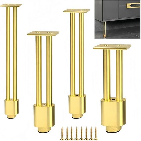 Pieds de Meuble en Aluminium Allié - Pieds de Rechange métal pour Table, Armoire, Meuble de Salle de Bain, Canapé, lit - Support Solide et Durable (Doré, 15CM) (1/5)