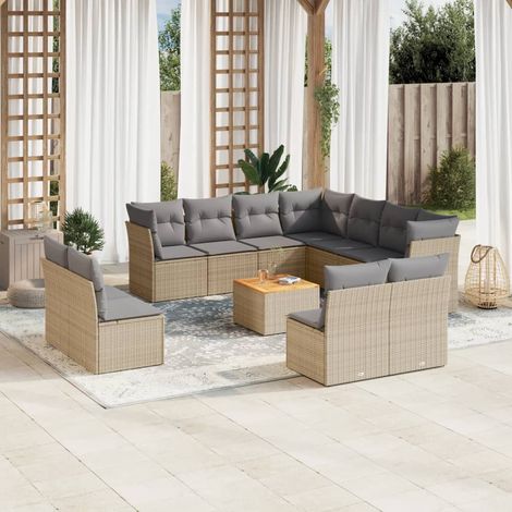 Muebles de exterior - vidaXL Juego de sofás jardín con cojines beige mezcla 12 pzas ratán PE - Cojines desenfundables (1/5)