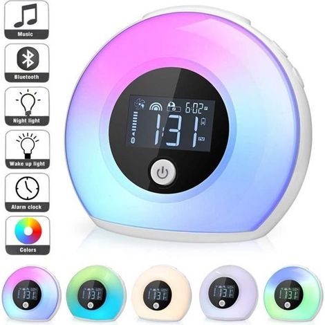 Radio Réveil Matin avec Effets Lumineux - Marque - Modèle - 3 Sons Naturels - 5 Lumières Colorées (1/3)