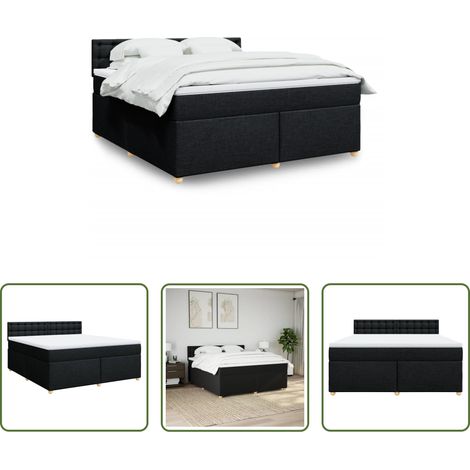 vidaXL Surmatelas -  Sommier à lattes de lit avec matelas Noir 180x200 cm Tissu (1/5)