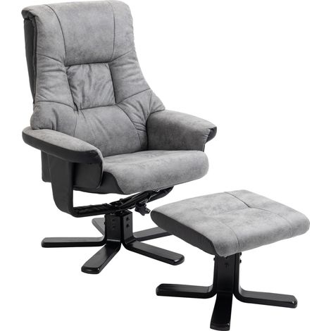 Fauteuil relax inclinable 135° pivotant 360° avec repose-pieds revêtement microfibre gris