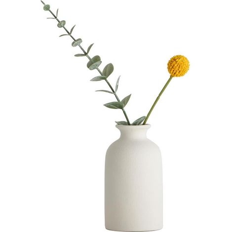 Jarrón pequeño redondo de cerámica para flores secas - Estilo bohemio minimalista - Decoración para el hogar con flores secas (blanco) (1/5)