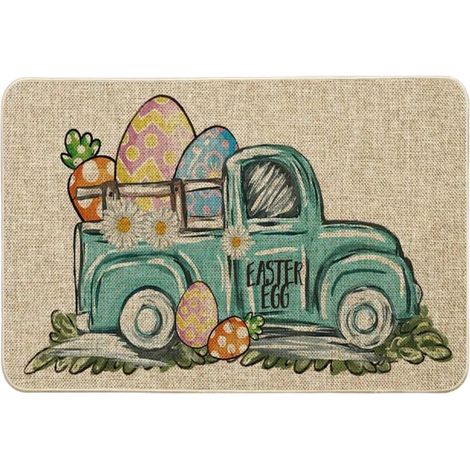 1 Tapis de sol, motif lapin de Pâques, design fleuri, intérieur et extérieur, entrée et couloir (1/5)
