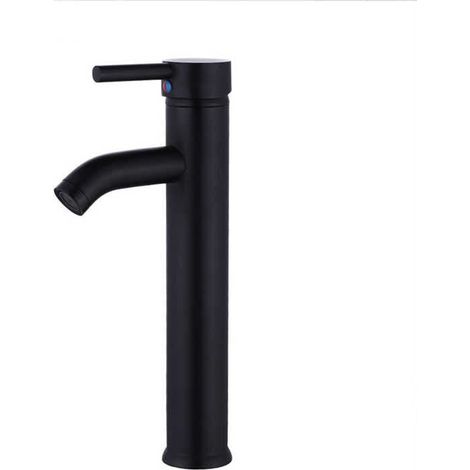 Stainless Steel Tall Bathroom Sink Faucet, Single Handle Hot and Cold Water Mixer Tap with 2 Hoses Included, Black MUMU (1/4)