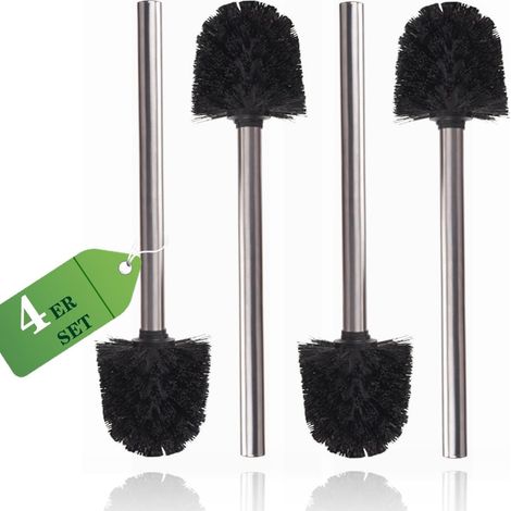 Toilettenbürste Set (4 Stück, Schwarz) – Verbesserte Modell mit Einbau-Nettoyant für Ränder, Gebogene Bürste & Langem Griff