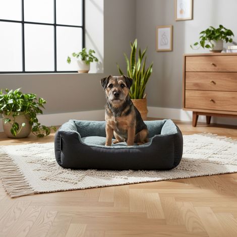 belviona Hundebett mit kuscheligem Wendekissen, pflegeleicht & rutschfest, gemütlicher Schlafplatz, schwarz/grau (1/5)