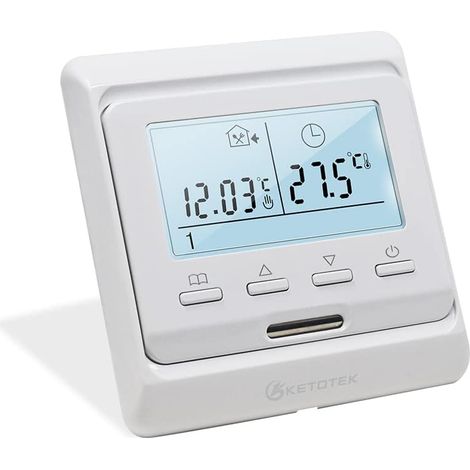 1 Thermostat Plancher Chauffant Eau, Programmable 5+2 Jours, Écran LCD Rétroéclairé, Pour Chauffage Sol Hydraulique