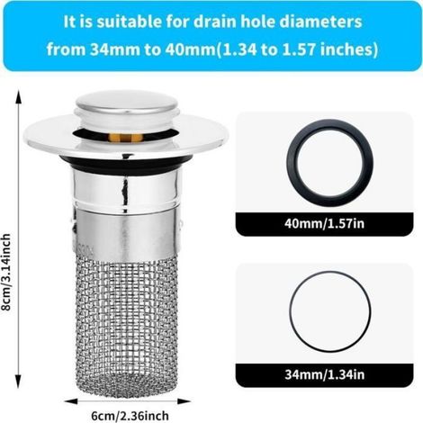 Bouchon Evier - Acier Inoxydable Et Cuivre - Diamètre 34 À 40 Mm - Pour Cuisine Et Salle De Bain - 2 Pièces (1/4)