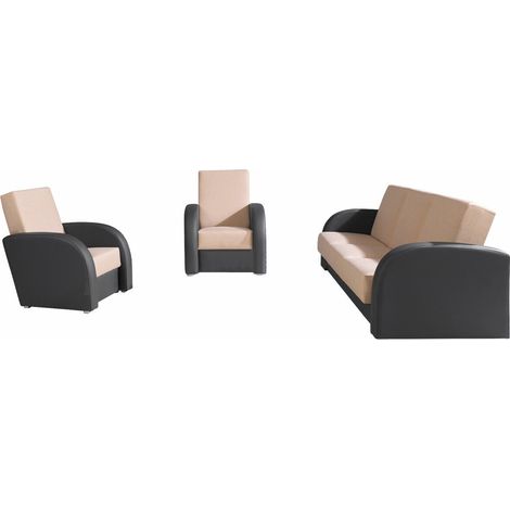 Conjunto de muebles tapizado Providence 173, Soft 020 + Lux 24, Función de descanso, 0, Almacenaje, Cuero ecológico + Tapiz