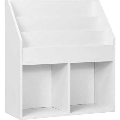 Bibliothèque pour enfant blanche en bois à 3 niveaux avec 2 étagères ouvertes et coins arrondis pour chambre, salon et salle de jeux (1/5)